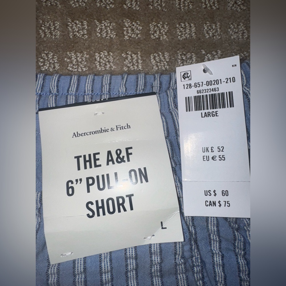Abercrombie & Fitch Blue Striped Pull-On Shorts 6” Cotton Size L NWT - Picture 2 of 4